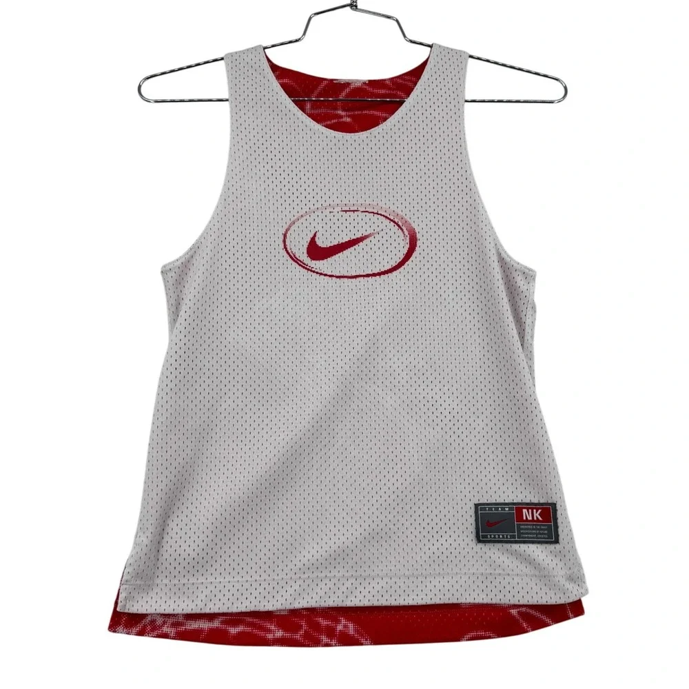 Nike Reversible Jersey Kids Medium White Red Excellent Mesh Basketball Tank